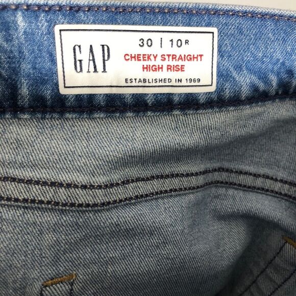 Gap Jeans Womens 10 R Cheeky Straight High Rise Light Wash Distressed Raw Hem - Picture 12 of 14